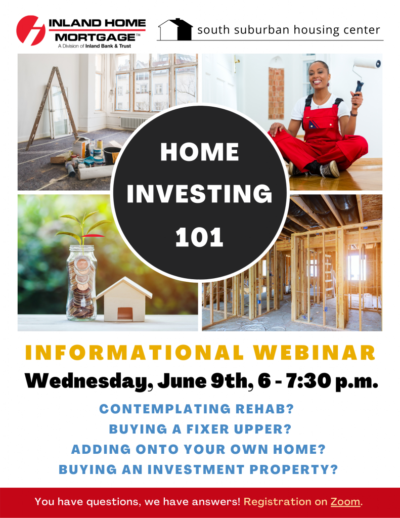 Home Investing 101, June 9,  6-7:30 p.m. Click here to sign up